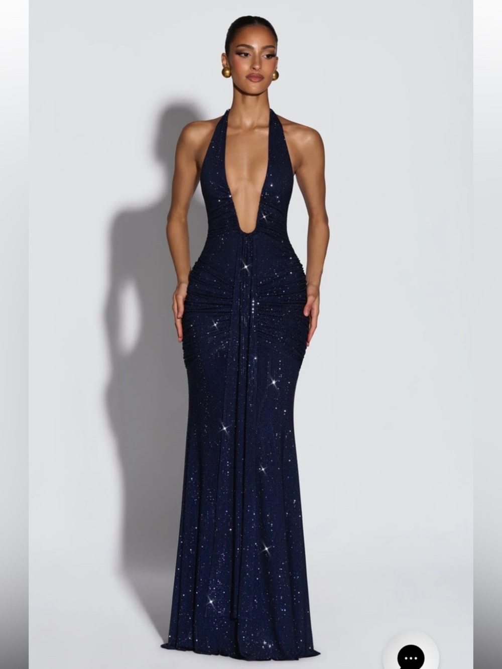 Rosetta Maxi Dress in Navy Sparkle-Deep V Navy Halter Sequin Formal Dress